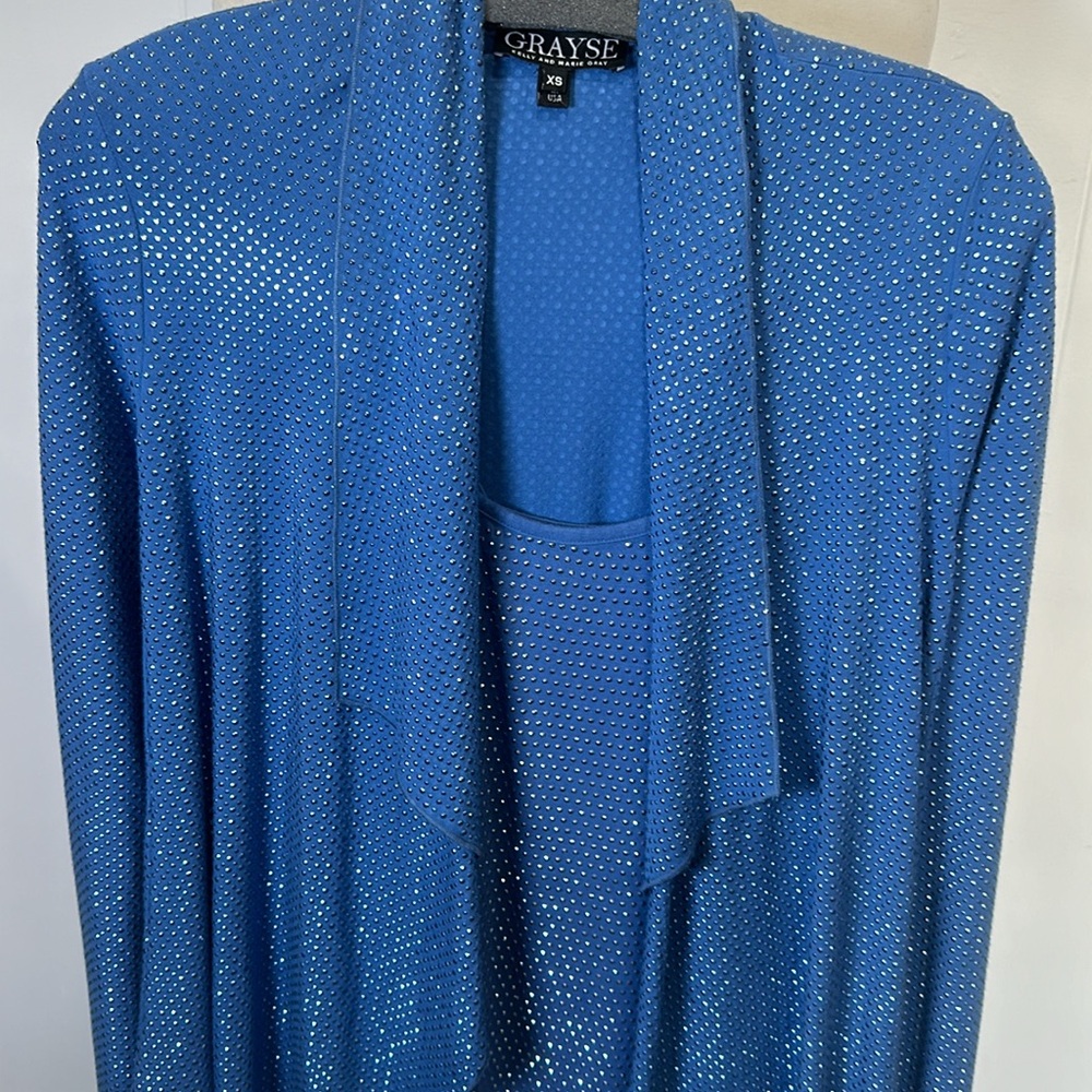 Grayse jacket dress outfit in Elegant Blue knit with shiny studs size S XS